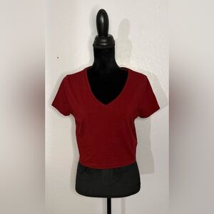 Wild Fable Maroon V-Neck Crop Top